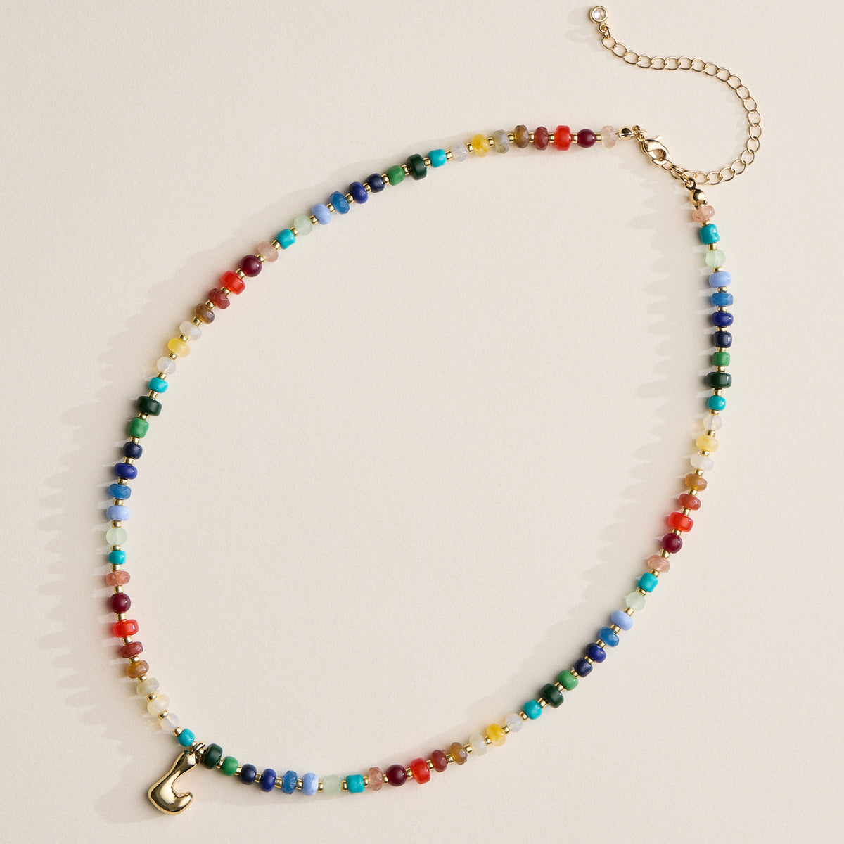 Colorful Beaded Necklace with Gold Letter Charm