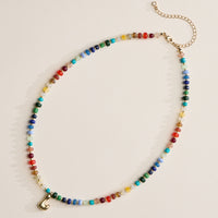 Colorful Beaded Necklace with Gold Letter Charm