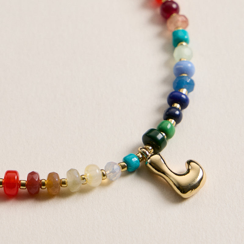 Colorful Beaded Necklace with Gold Letter Charm