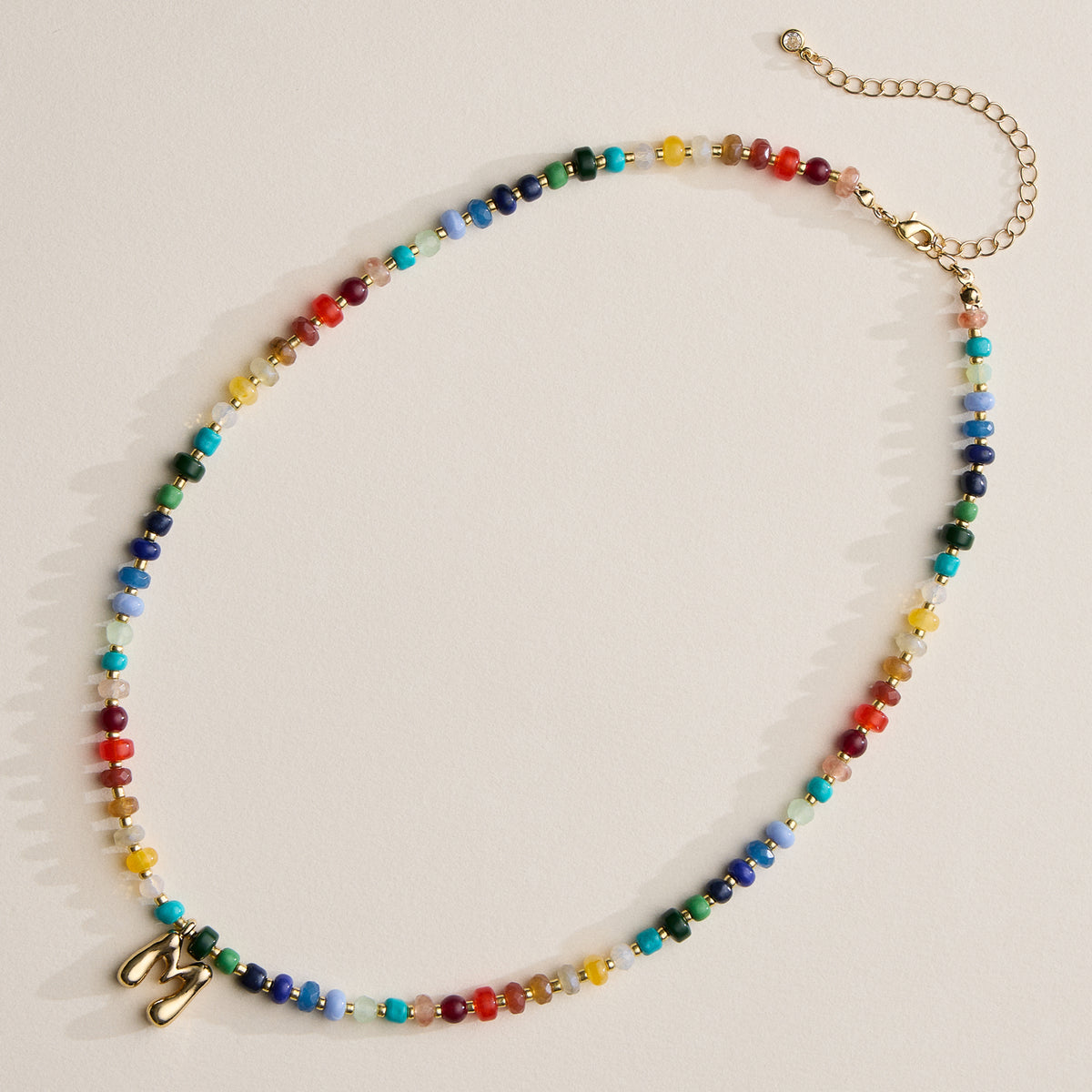 Colorful Beaded Necklace with Gold Letter Charm