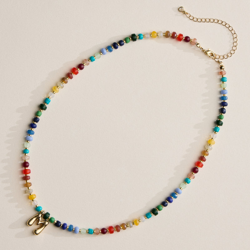 Colorful Beaded Necklace with Gold Letter Charm