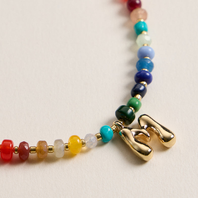 Colorful Beaded Necklace with Gold Letter Charm