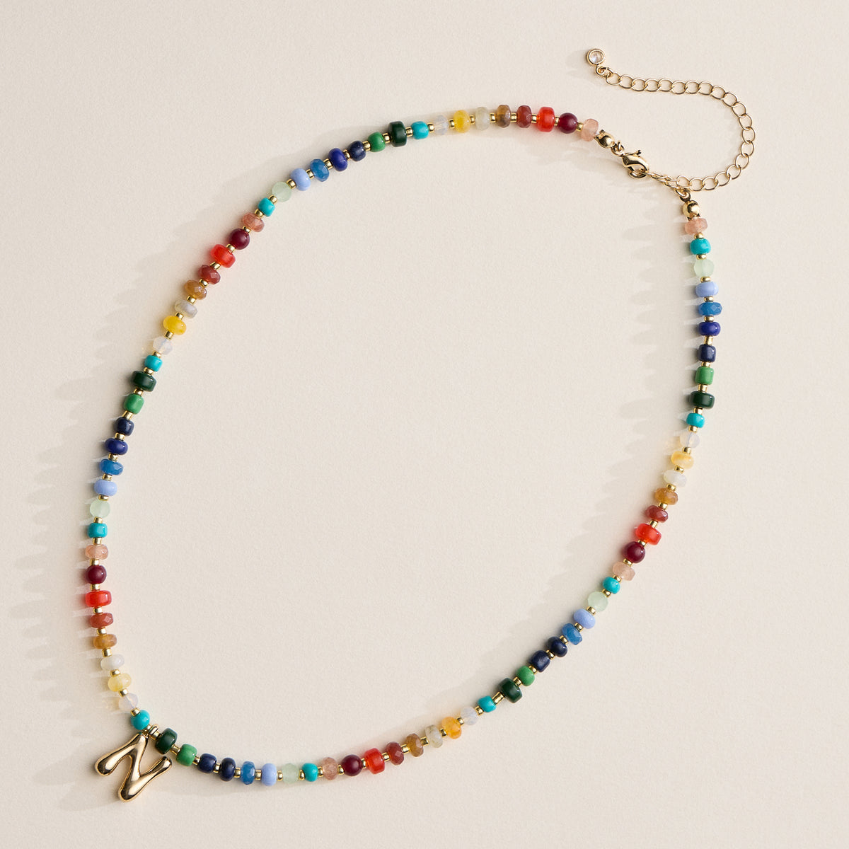 Colorful Beaded Necklace with Gold Letter Charm