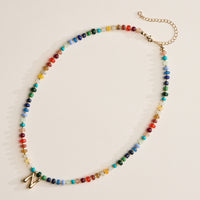 Colorful Beaded Necklace with Gold Letter Charm