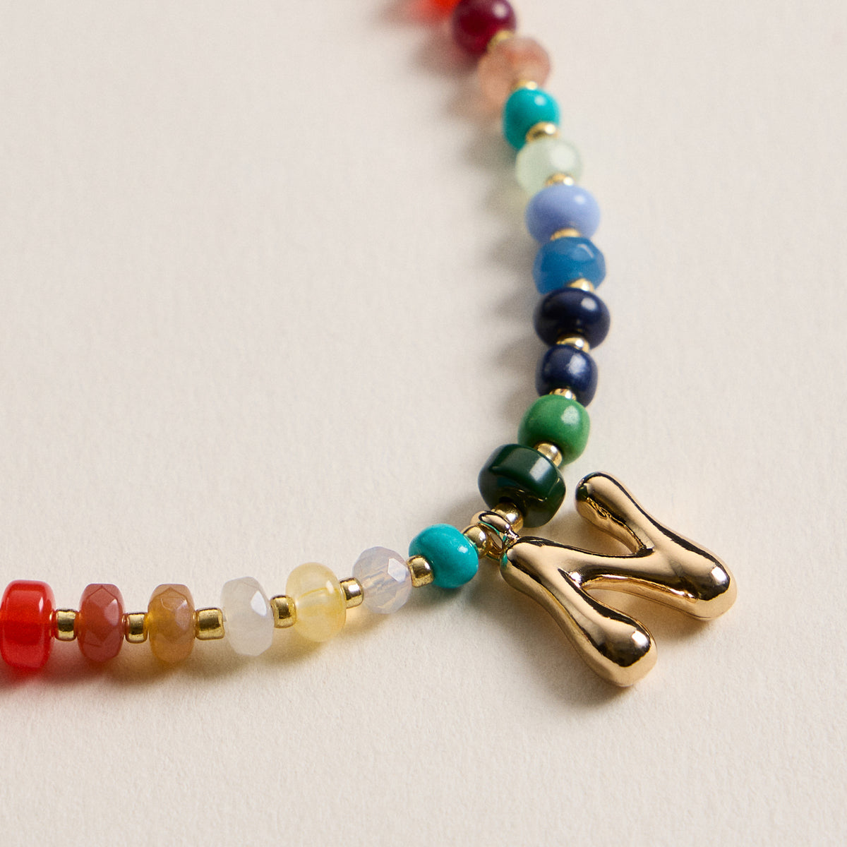 Colorful Beaded Necklace with Gold Letter Charm