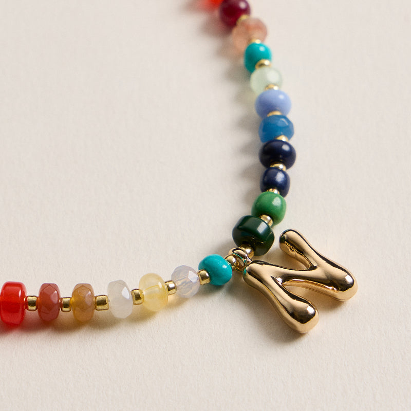Colorful Beaded Necklace with Gold Letter Charm