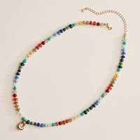 Colorful Beaded Necklace with Gold Letter Charm
