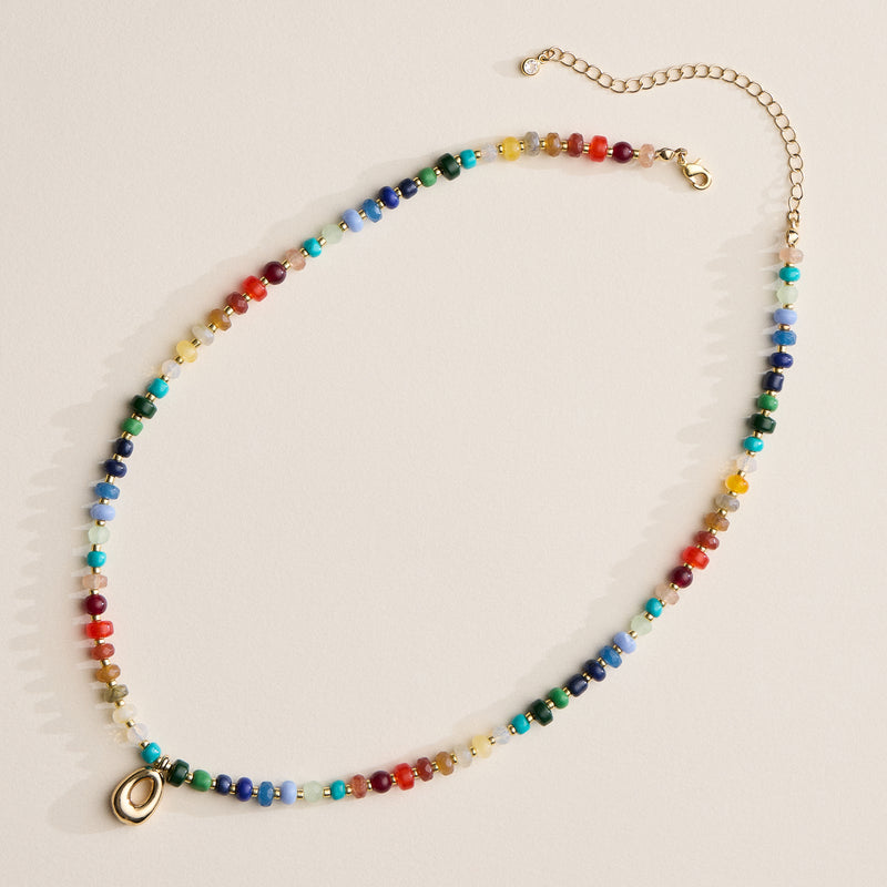 Colorful Beaded Necklace with Gold Letter Charm
