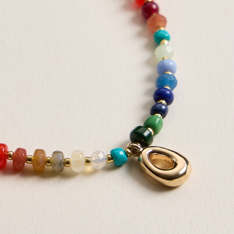 Colorful Beaded Necklace with Gold Letter Charm