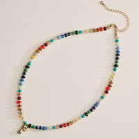 Colorful Beaded Necklace with Gold Letter Charm