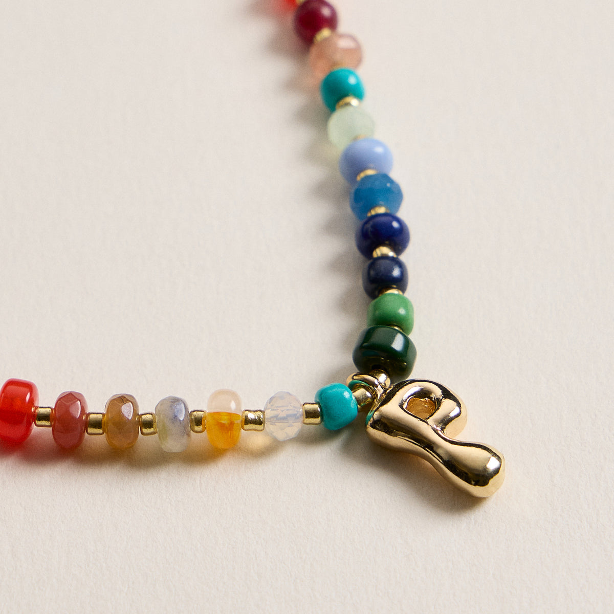 Colorful Beaded Necklace with Gold Letter Charm