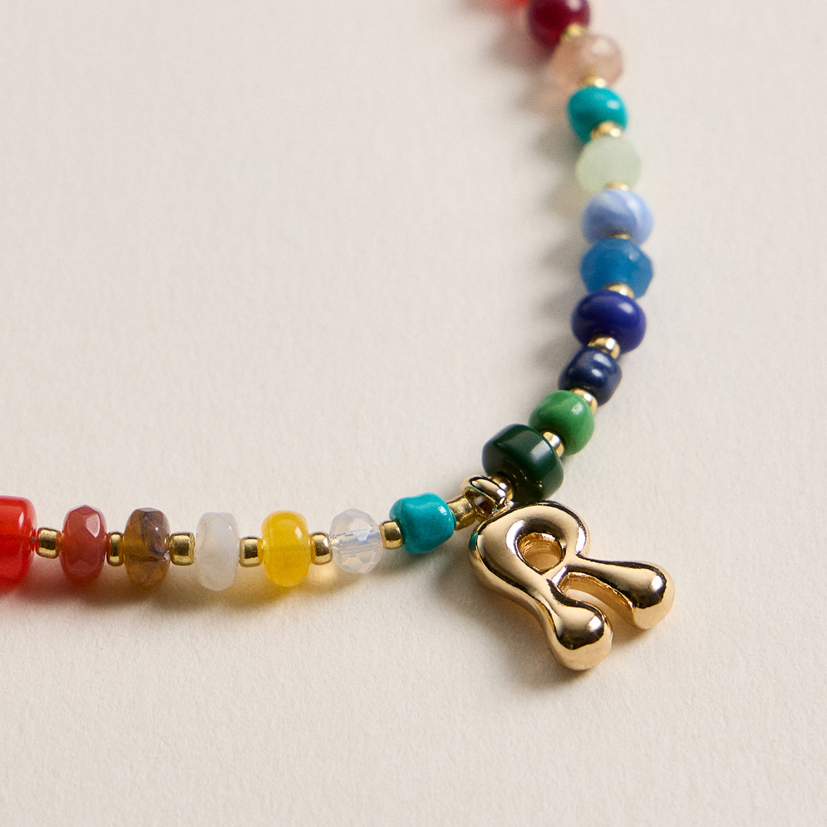 Colorful Beaded Necklace with Gold Letter Charm