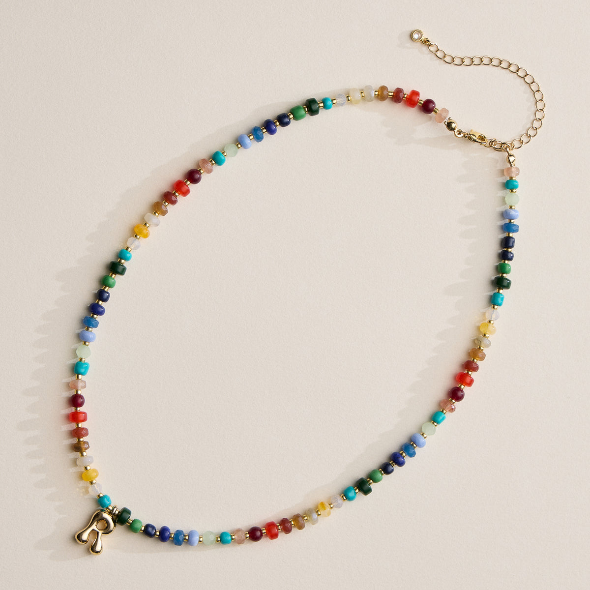 Colorful Beaded Necklace with Gold Letter Charm