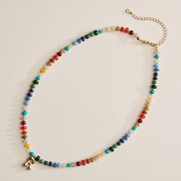 Colorful Beaded Necklace with Gold Letter Charm