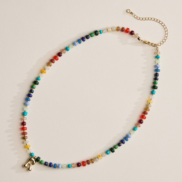Colorful Beaded Necklace with Gold Letter Charm
