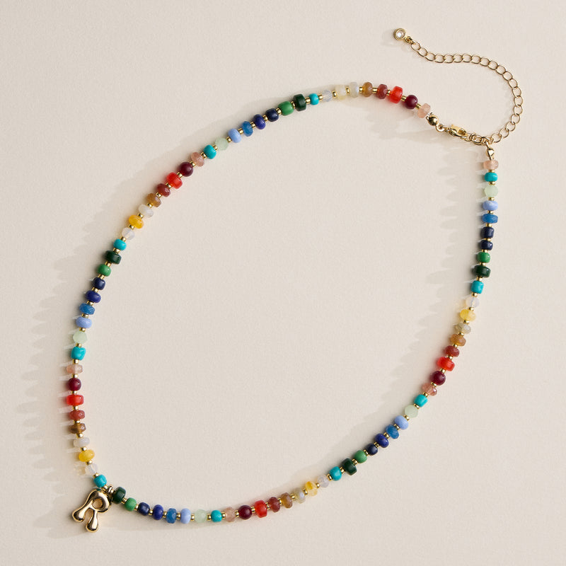Colorful Beaded Necklace with Gold Letter Charm