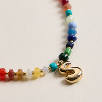 Colorful Beaded Necklace with Gold Letter Charm