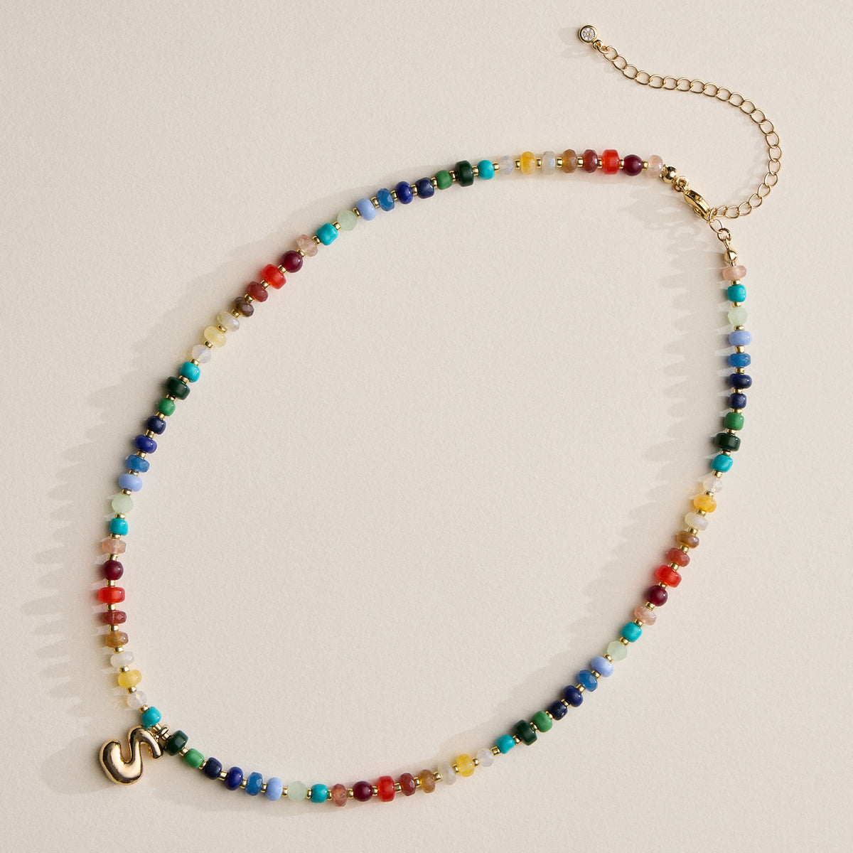 Colorful Beaded Necklace with Gold Letter Charm
