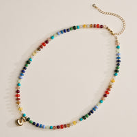 Colorful Beaded Necklace with Gold Letter Charm