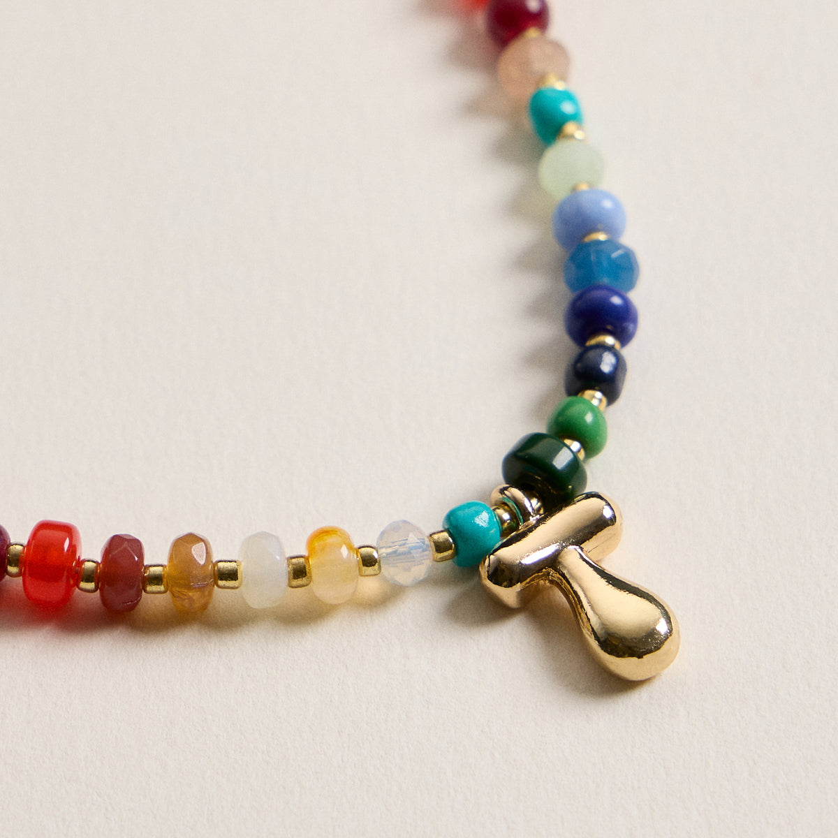 Colorful Beaded Necklace with Gold Letter Charm