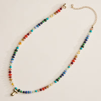 Colorful Beaded Necklace with Gold Letter Charm