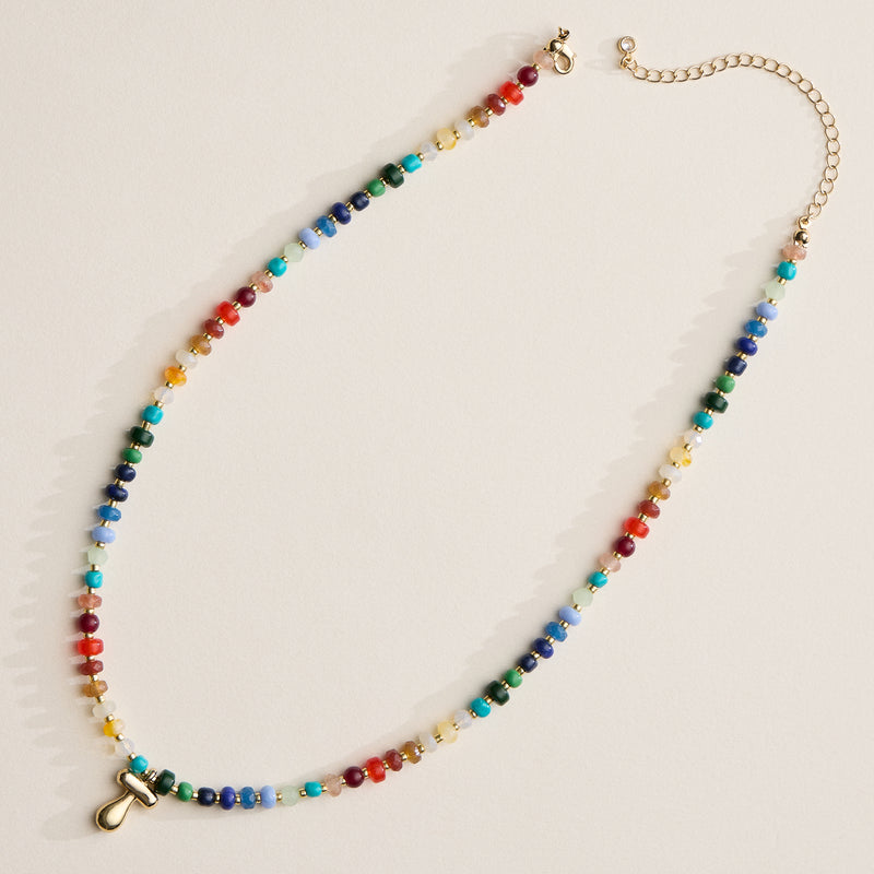 Colorful Beaded Necklace with Gold Letter Charm