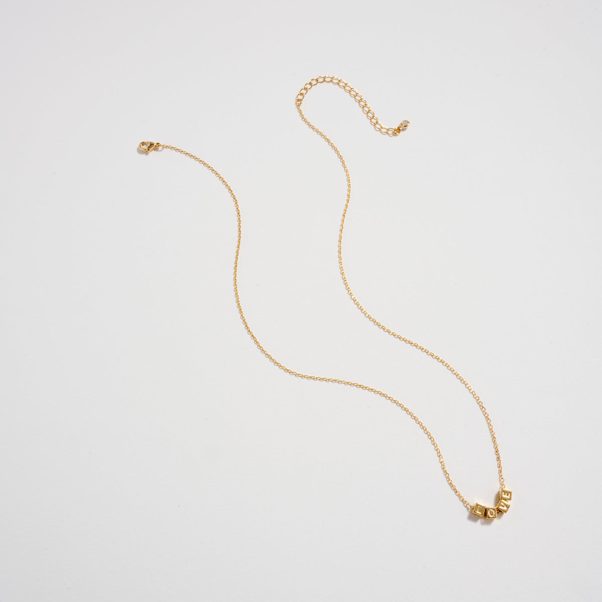 Gold Dipped LOVE Cube Letter Necklace – Minimalist Chain Pendant, Semi-Fine Jewelry