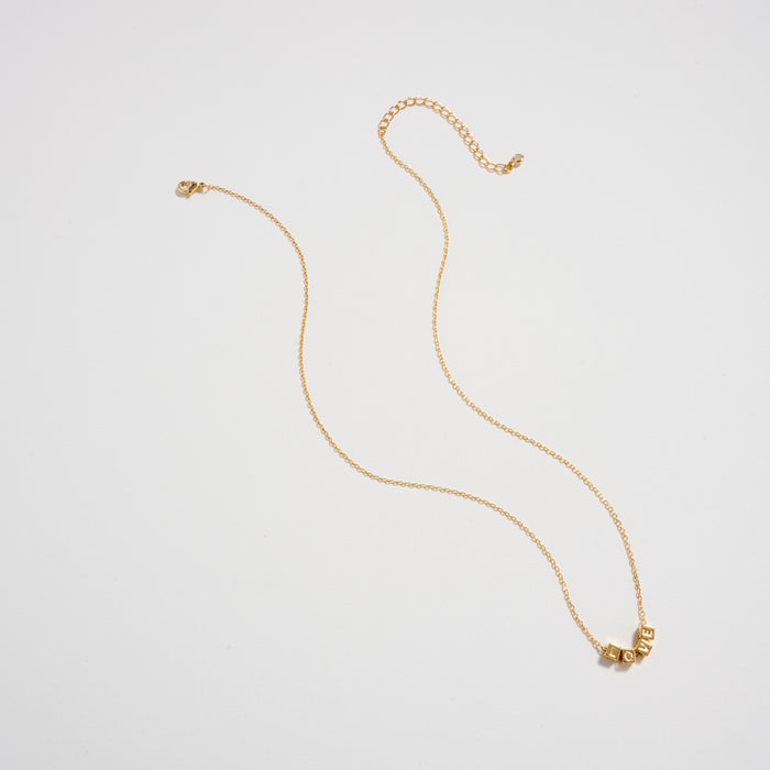 Gold Dipped LOVE Cube Letter Necklace – Minimalist Chain Pendant, Semi-Fine Jewelry