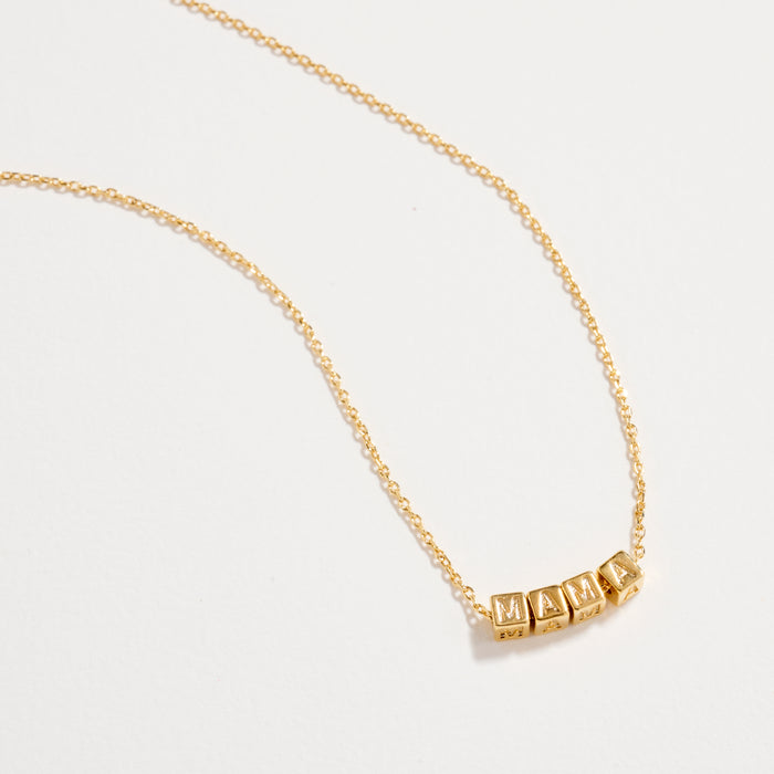 Gold Dipped MAMA Cube Letter Necklace – Minimalist Chain Pendant, Semi-Fine Jewelry