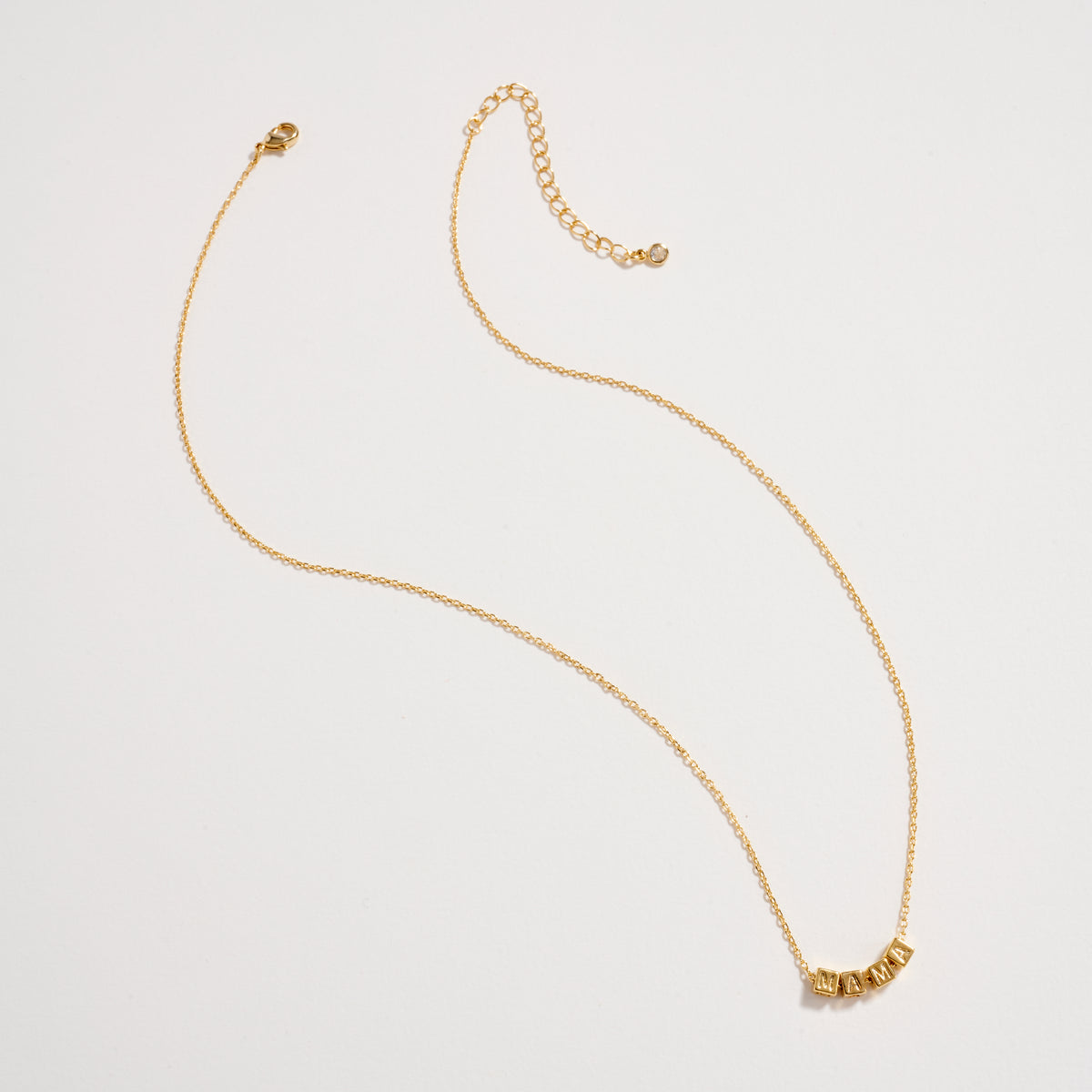 Gold Dipped MAMA Cube Letter Necklace – Minimalist Chain Pendant, Semi-Fine Jewelry