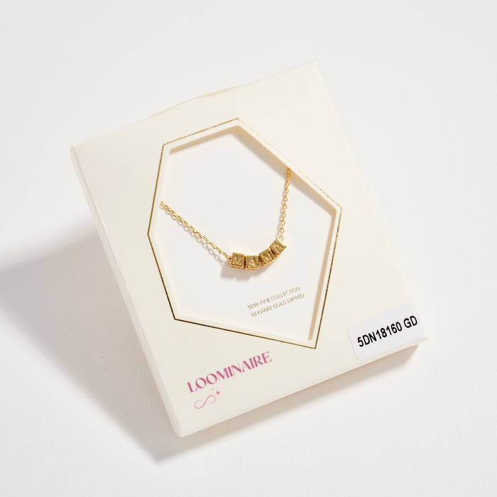 Gold Dipped MAMA Cube Letter Necklace – Minimalist Chain Pendant, Semi-Fine Jewelry