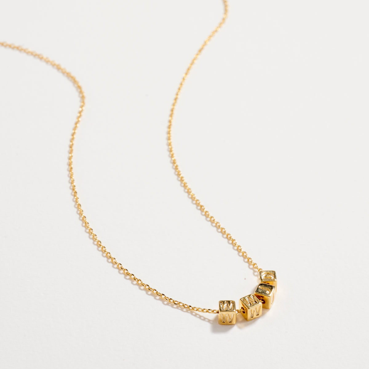 Gold Dipped WIFE Cube Letter Necklace – Minimalist Chain Pendant, Semi-Fine Jewelry
