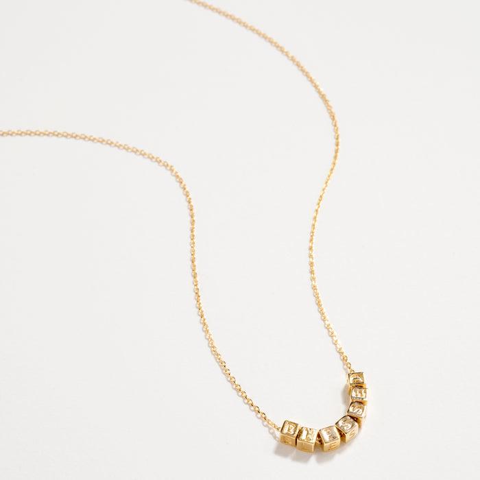 Gold Dipped “Blessed” Cube Letter Necklace – Adjustable 18K Gold Dipped Inspirational Pendant Necklace