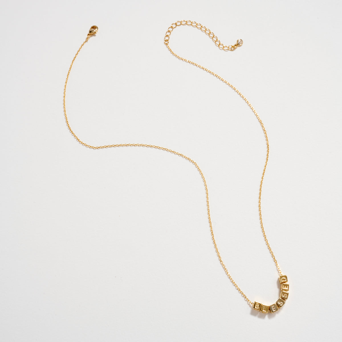Gold Dipped “Blessed” Cube Letter Necklace – Adjustable 18K Gold Dipped Inspirational Pendant Necklace