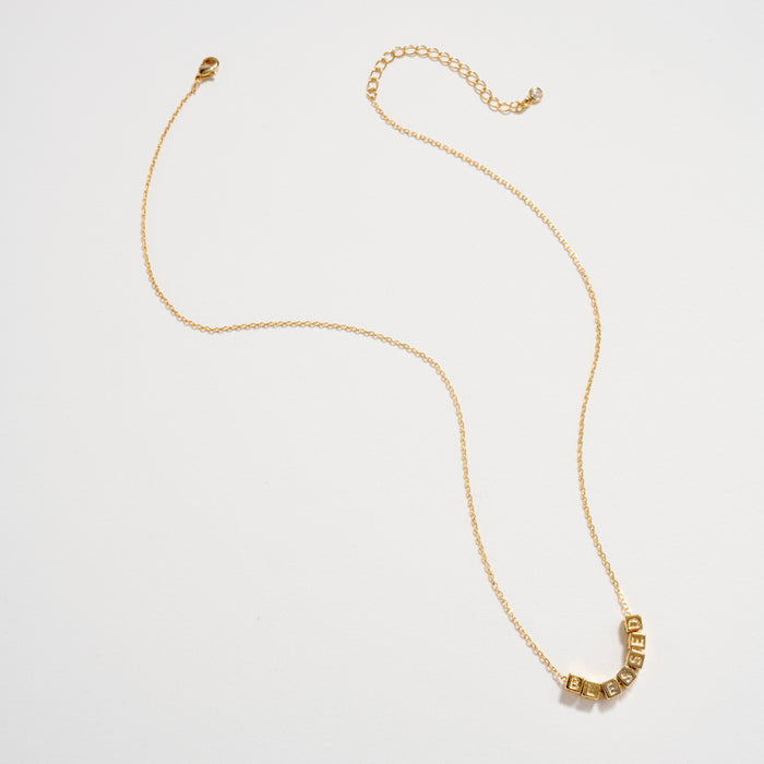 Gold Dipped “Blessed” Cube Letter Necklace – Adjustable 18K Gold Dipped Inspirational Pendant Necklace
