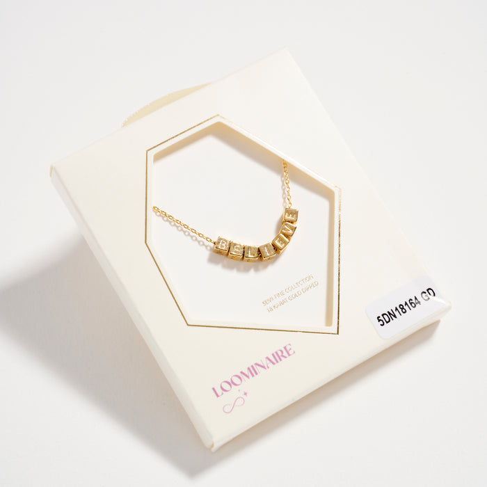 Gold Dipped “Believe” Cube Letter Necklace – 18K Gold Dipped Inspirational Word Necklace, Adjustable Dainty Chain