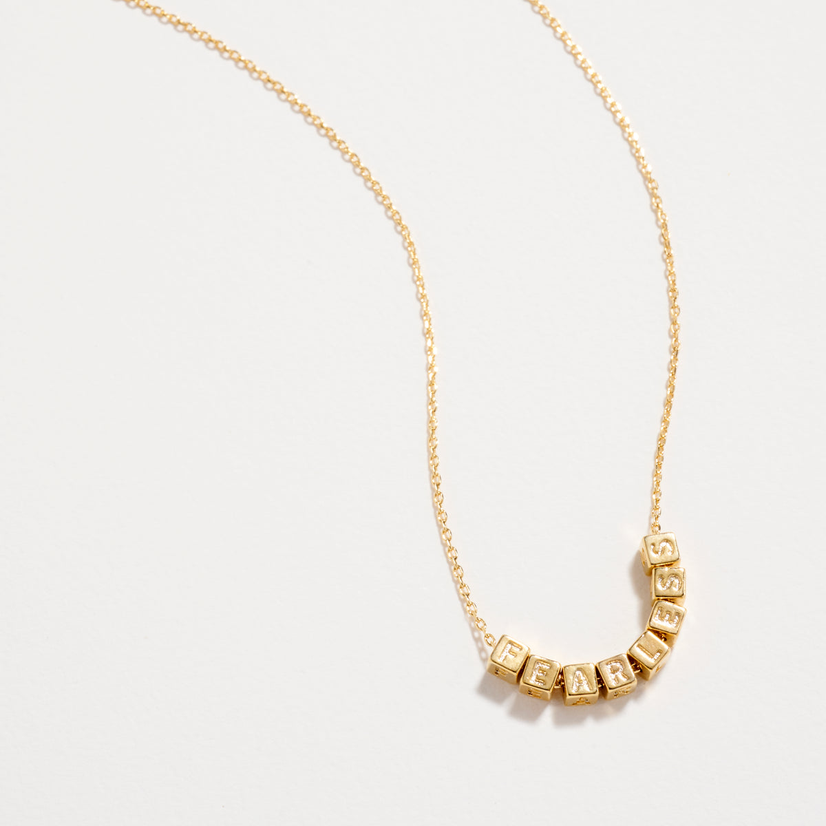 Gold Dipped “Fearless” Cube Letter Necklace – 18K Gold Dipped Inspirational Word Necklace, Adjustable Dainty Chain