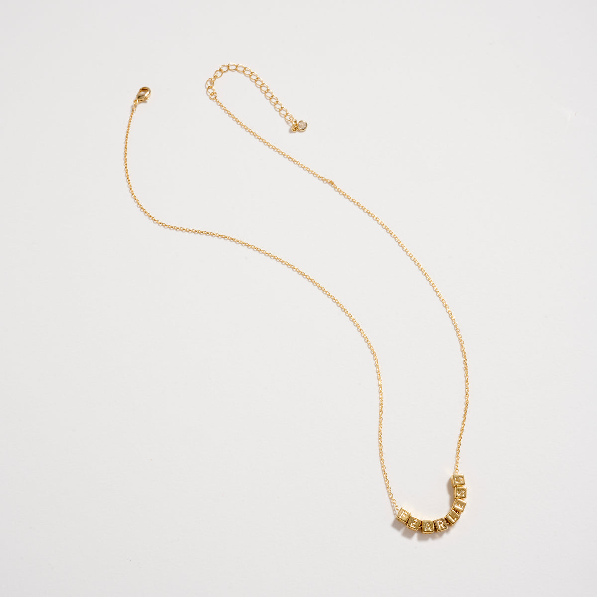 Gold Dipped “Fearless” Cube Letter Necklace – 18K Gold Dipped Inspirational Word Necklace, Adjustable Dainty Chain