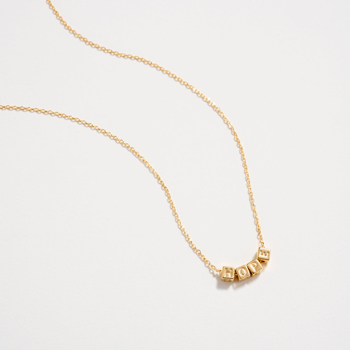 Gold Dipped “Hope” Cube Letter Necklace – 18K Gold Dipped Inspirational Word Necklace, Adjustable Dainty Chain