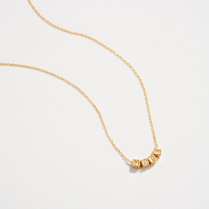 Gold Dipped “Hope” Cube Letter Necklace – 18K Gold Dipped Inspirational Word Necklace, Adjustable Dainty Chain