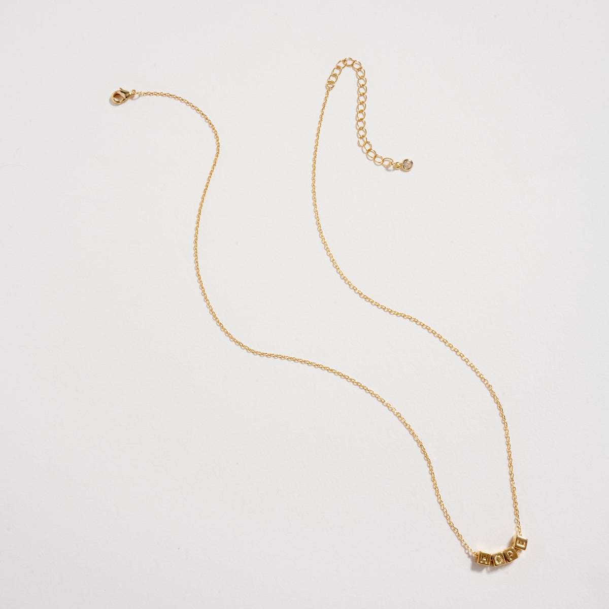 Gold Dipped “Hope” Cube Letter Necklace – 18K Gold Dipped Inspirational Word Necklace, Adjustable Dainty Chain