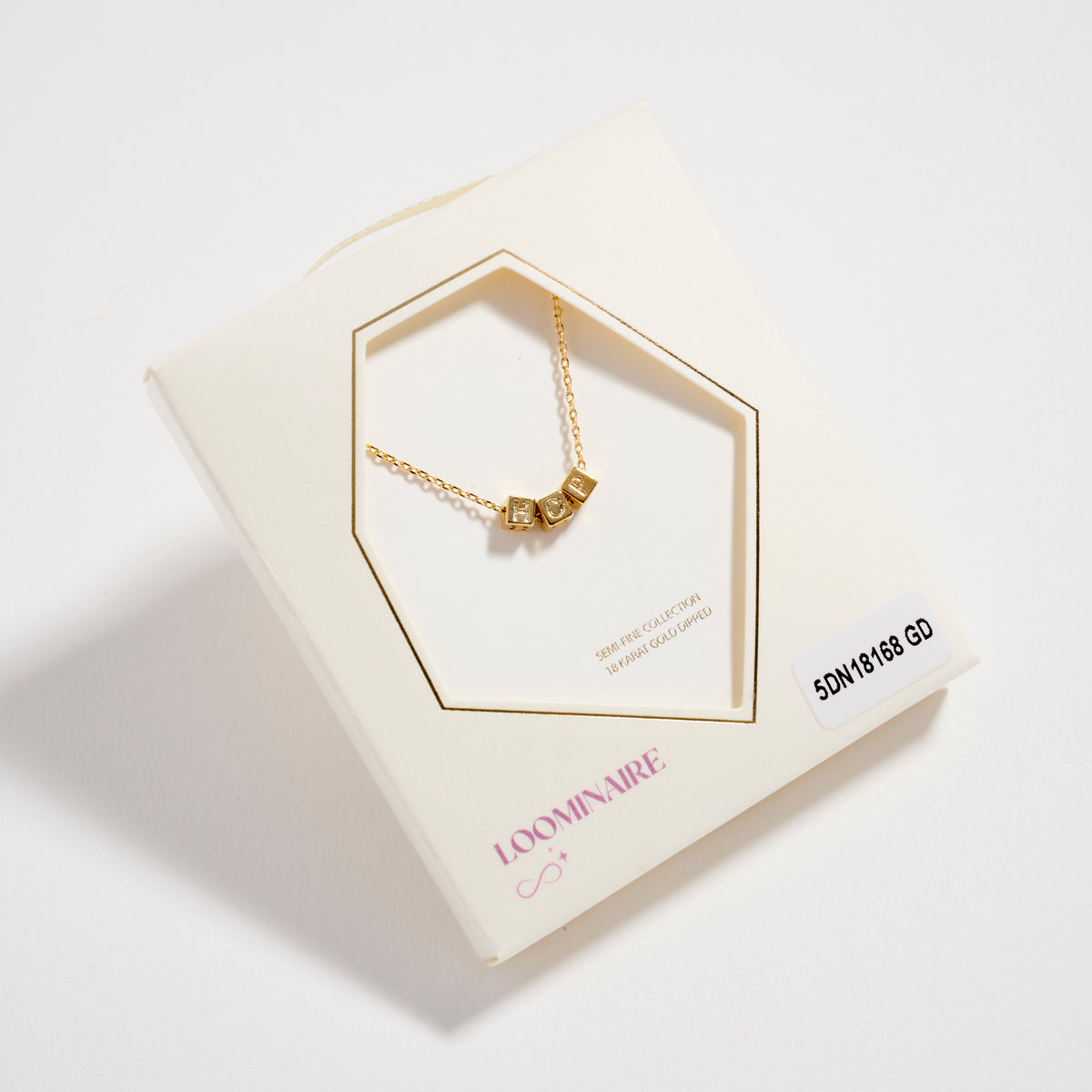 Gold Dipped “Hope” Cube Letter Necklace – 18K Gold Dipped Inspirational Word Necklace, Adjustable Dainty Chain