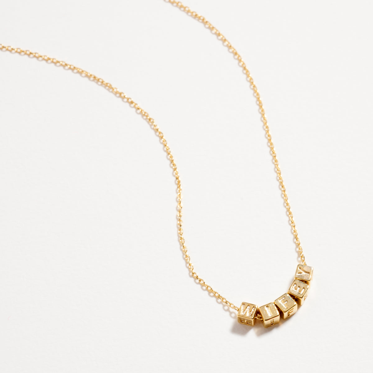 Gold Dipped WIFEY Cube Letter Necklace – Minimalist Chain Pendant, Semi-Fine Jewelry