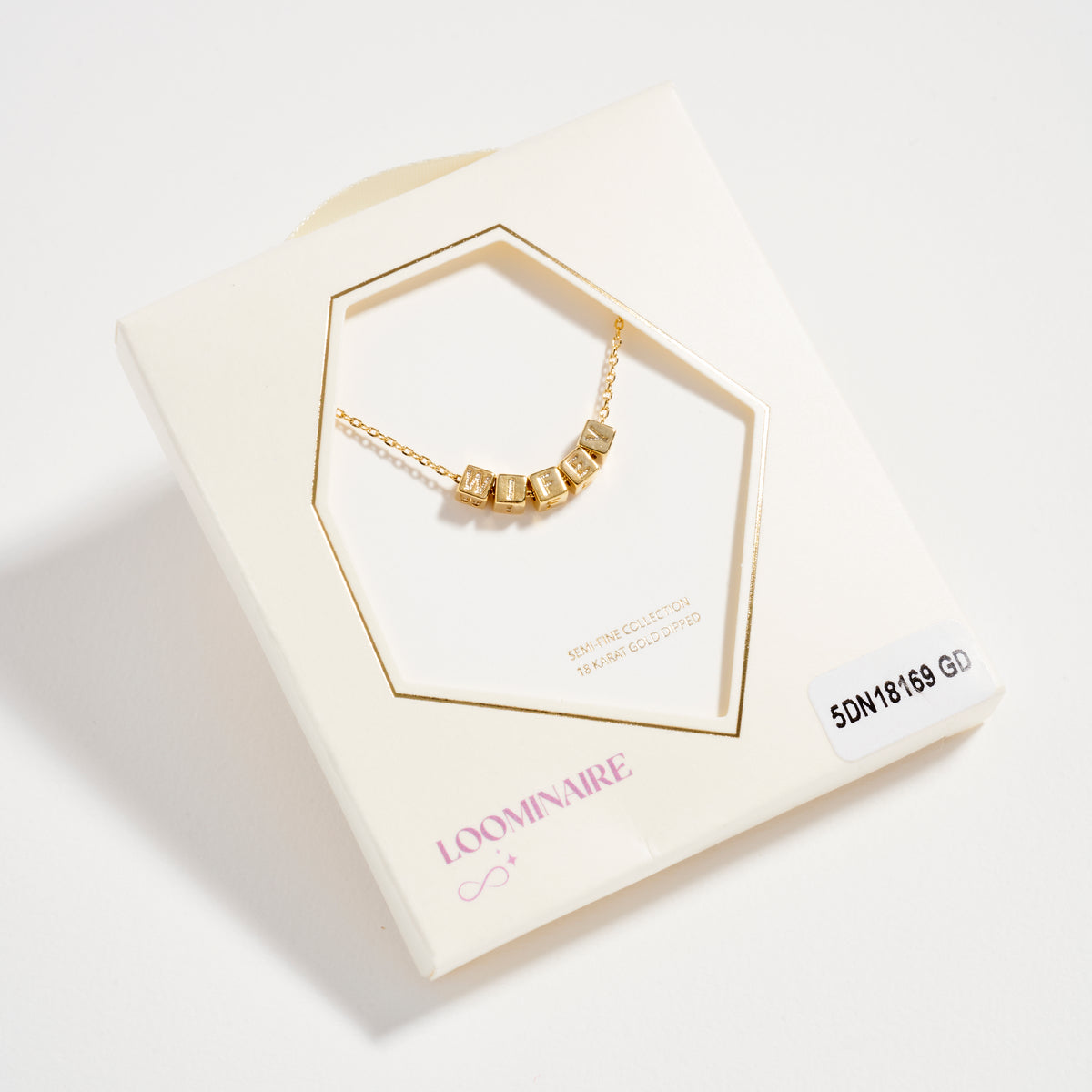 Gold Dipped WIFEY Cube Letter Necklace – Minimalist Chain Pendant, Semi-Fine Jewelry