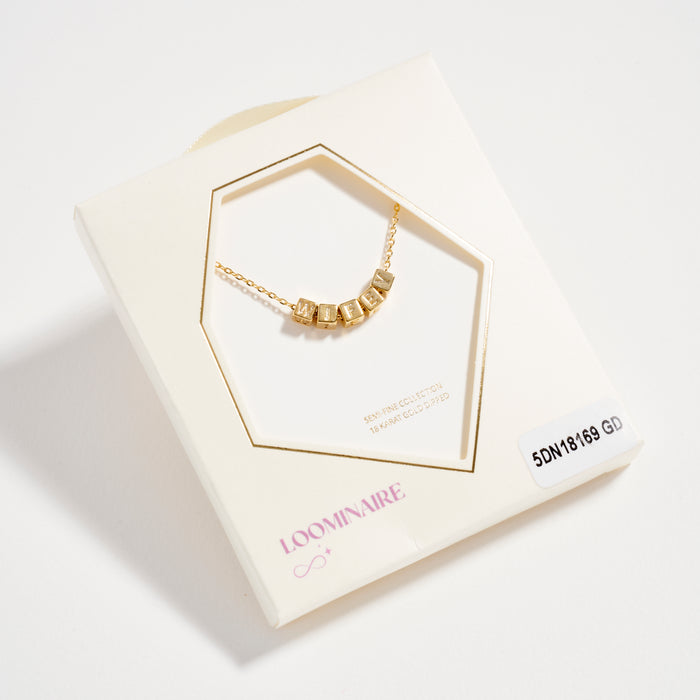 Gold Dipped WIFEY Cube Letter Necklace – Minimalist Chain Pendant, Semi-Fine Jewelry