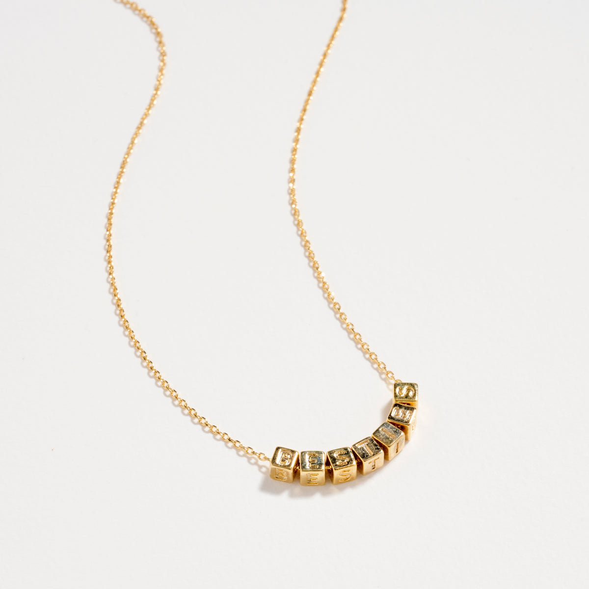 Gold Dipped BESTIES Cube Letter Necklace – Minimalist Chain Pendant, Semi-Fine Jewelry