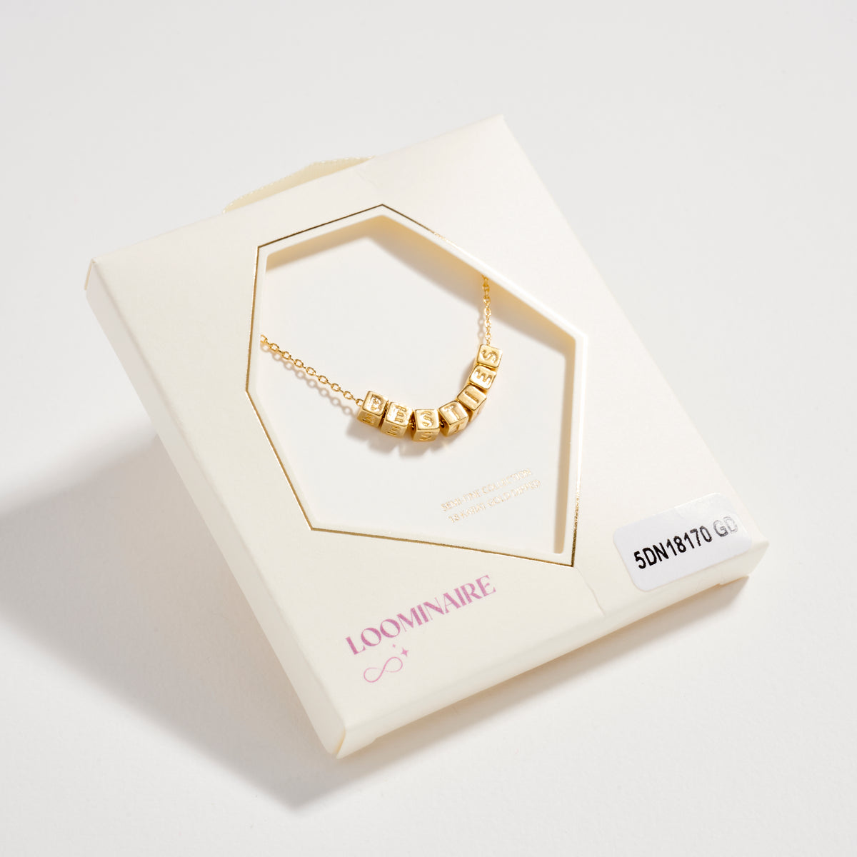 Gold Dipped BESTIES Cube Letter Necklace – Minimalist Chain Pendant, Semi-Fine Jewelry