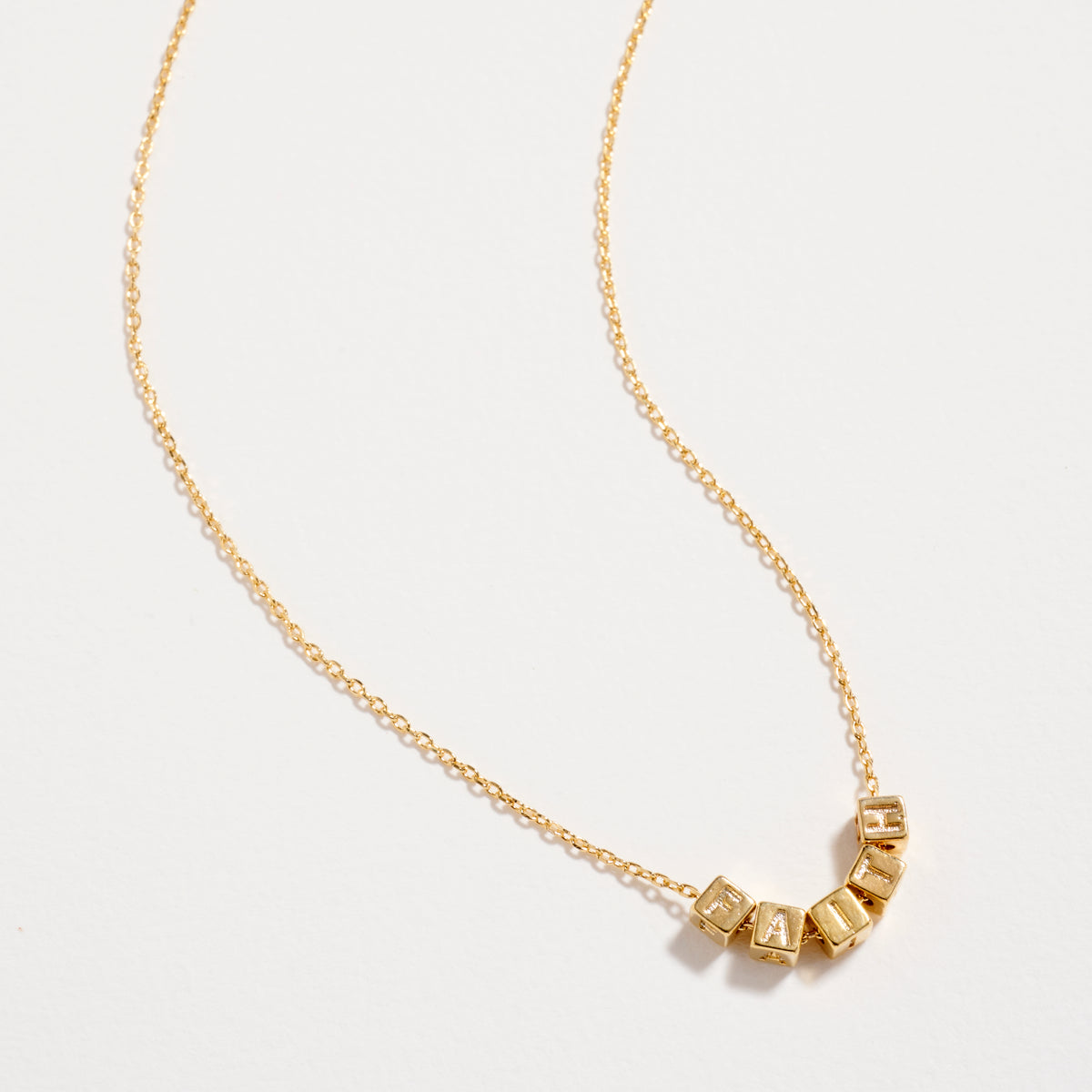 Gold Dipped FAITH Cube Letter Necklace – Minimalist Chain Pendant, Semi-Fine Jewelry