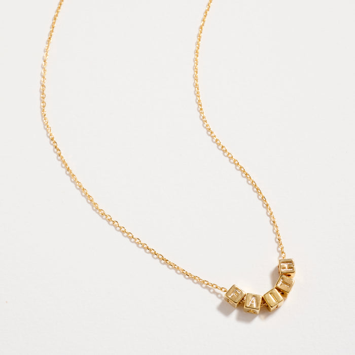 Gold Dipped FAITH Cube Letter Necklace – Minimalist Chain Pendant, Semi-Fine Jewelry