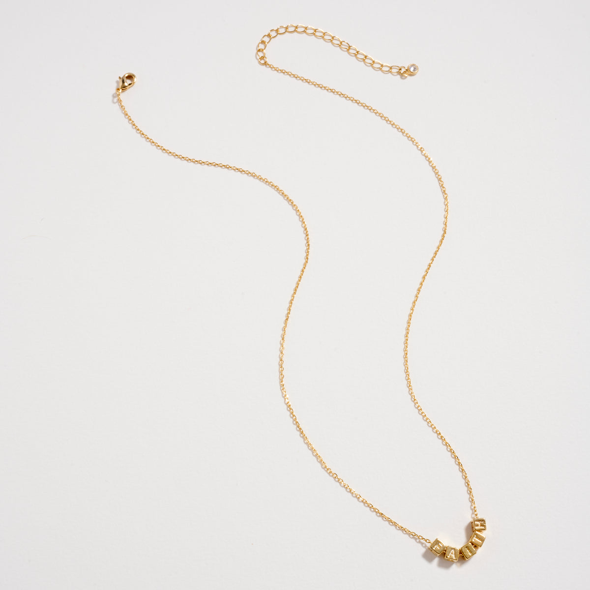 Gold Dipped FAITH Cube Letter Necklace – Minimalist Chain Pendant, Semi-Fine Jewelry